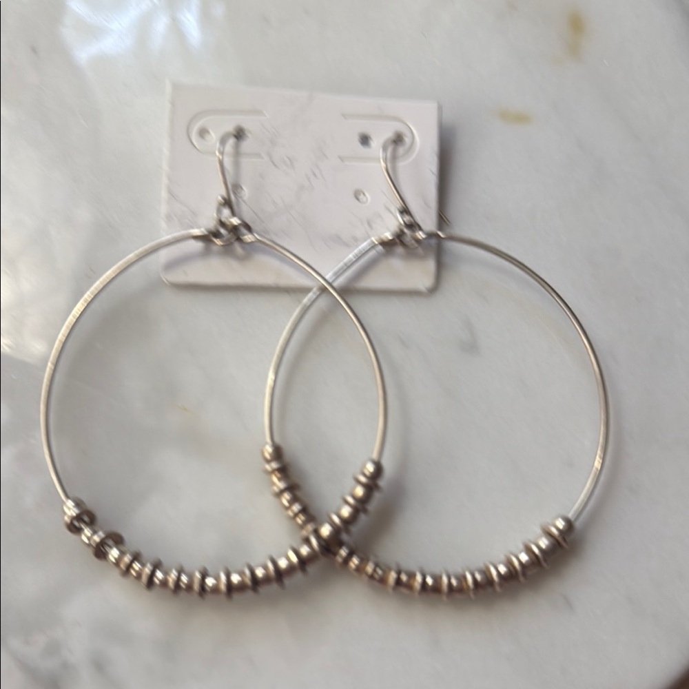 Modern Sterling Silver Hoop Earrings with Beaded Accents